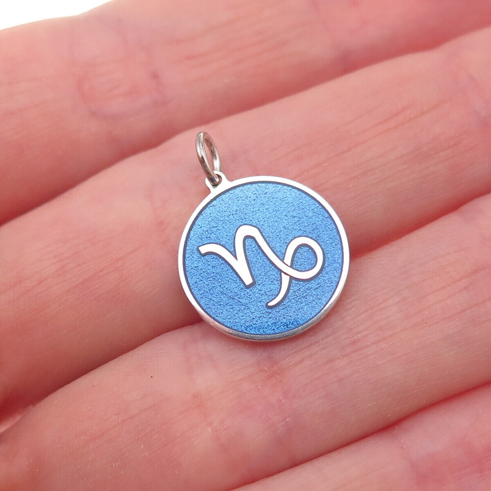 925 Sterling Silver Blue Enamel Capricorn Zodiac Sign Charm Pendant